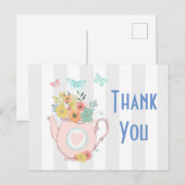 Pink Teapot mit Blume & Schmetterlingen Vielen Dan Postkarte (Vorne/Hinten)