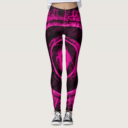 Pink Techno Bomb Blacklight Rave Leggings (Vorderseite)