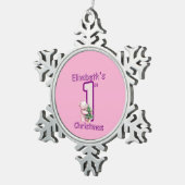 Pink Teddies First Christmas Cheer! Schneeflocken Zinn-Ornament (Rechts)