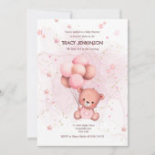 Pink Teddy Baby Dusche Einladung (Vorderseite)