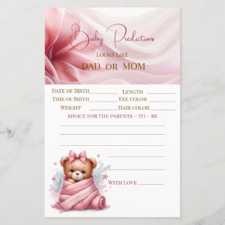 Pink Teddy Baby Predictions Card
