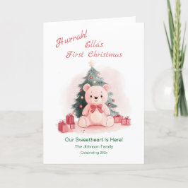 Pink Teddy Bär Erste Weihnachtskarte Feiertagskarte