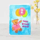 Pink Teddy Bär Happy 2. Geburtstag Custom Karte (Gelbe Blume)