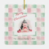 Pink Teddy Bär Niedlich Weihnachten Keramikornament (Rückseite)