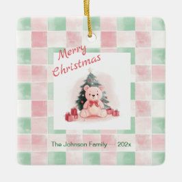 Pink Teddy Bär Niedlich Weihnachten Keramikornament