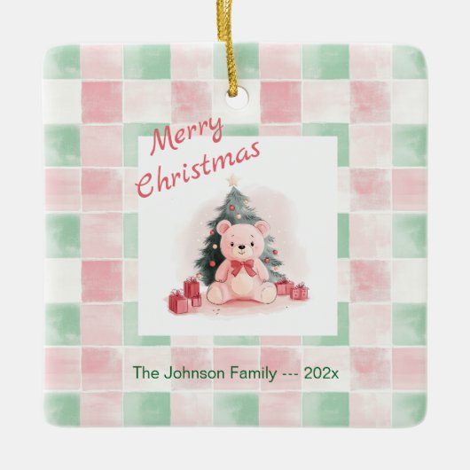 Pink Teddy Bär Niedlich Weihnachten Keramikornament (Vorderseite)