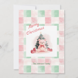 Pink Teddy Bär Niedlich Weihnachts Flat Holiday Ca Feiertagskarte
