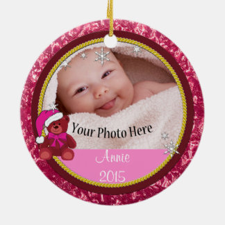 Pink Teddy Bär Personalisiert Weihnachten Keramikornament