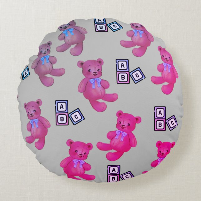 Pink Teddy Bear & ABC Throw Kissen (Vorderseite)