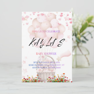 Pink Teddy Bear and Balloons Baby Shower Invite Ankündigung