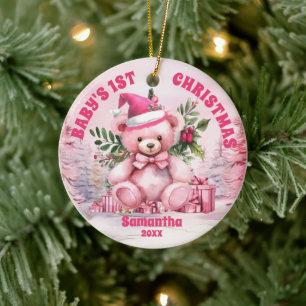 Pink Teddy Bear Baby 1. Weihnachtsgeschenk Foto Or Keramik Ornament