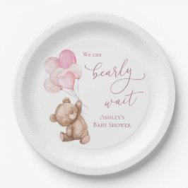 Pink Teddy Bear Baby Dusche abwarten Pappteller