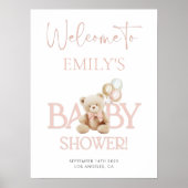 Pink Teddy Bear Baby Dusche Begrüßungszeichen Poster (Vorne)