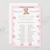 Pink Teddy Bear Baby Dusche - bestellbarer Name, 1 Einladung (Vorne/Hinten)