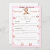 Pink Teddy Bear Baby Dusche - bestellbarer Name, 1 Einladung (Vorne/Hinten)