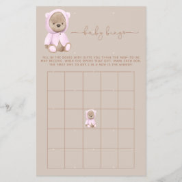 Pink Teddy Bear Baby Dusche Bingo Spiel Flyer