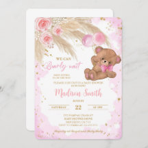 Pink Teddy Bear Baby Dusche einladen