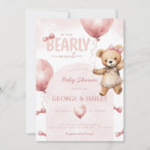Pink Teddy Bear Baby Dusche Einladung (Vorderseite)