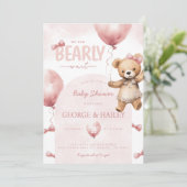 Pink Teddy Bear Baby Dusche Einladung (Stehend Vorderseite)
