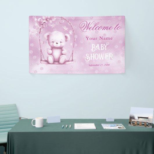 Pink Teddy Bear Baby Dusche Empfang Banner (Messeveranstaltung)
