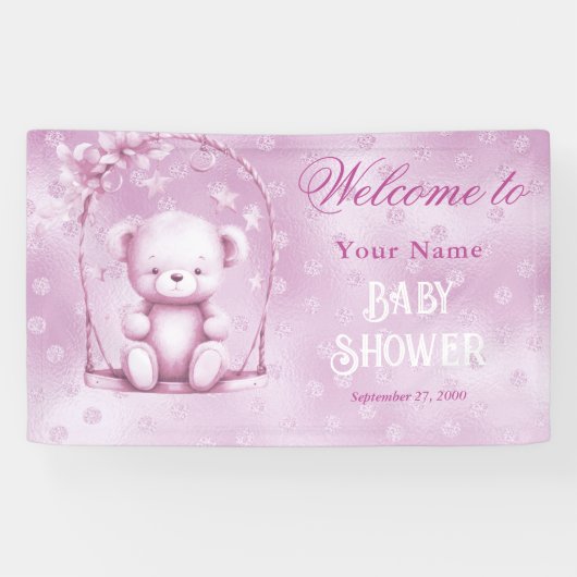 Pink Teddy Bear Baby Dusche Empfang Banner (Horizontal)