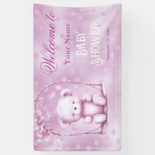 Pink Teddy Bear Baby Dusche Empfang Banner (Vertikal)