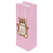 Pink Teddy Bear Baby Dusche Geschenktüte Für Weinflaschen (Rückseite Schrägansicht)