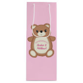 Pink Teddy Bear Baby Dusche Geschenktüte Für Weinflaschen (Vorderseite)