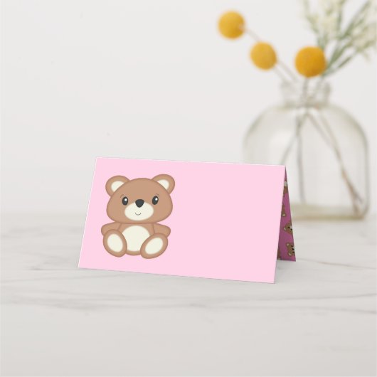 Pink Teddy Bear Baby Dusche Platzkarte (Vorderseite)