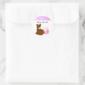 Pink Teddy Bear Baby Dusche Runder Aufkleber (Tasche)