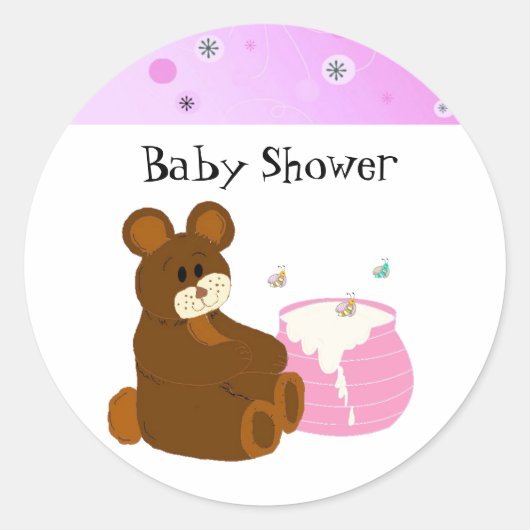 Pink Teddy Bear Baby Dusche Runder Aufkleber (Vorderseite)