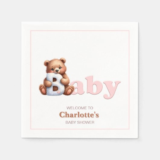 Pink Teddy Bear Baby Dusche Serviette (Vorderseite)