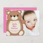 Pink Teddy Bear Baby Geburtsankündigung Postkarte (Vorne/Hinten)