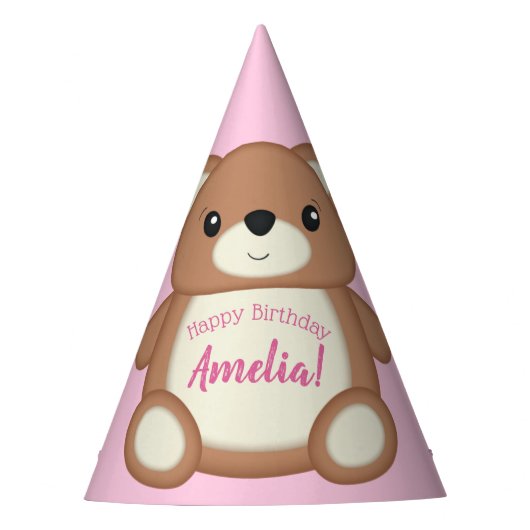 Pink Teddy Bear Baby Geburtstagsparty Partyhütchen (Vorderseite)