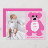 Pink Teddy Bear Baby Girl Birth Annoucement Einladung (Vorne/Hinten)