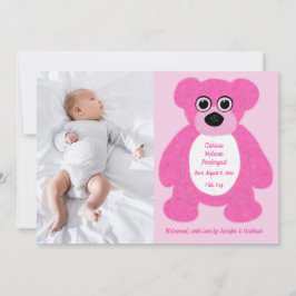 Pink Teddy Bear Baby Girl Birth Annoucement Einladung
