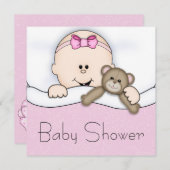 Pink Teddy Bear Baby Girl Dusche Einladung (Vorne/Hinten)