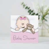 Pink Teddy Bear Baby Girl Dusche Einladung (Stehend Vorderseite)