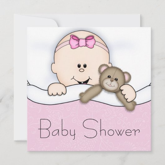 Pink Teddy Bear Baby Girl Dusche Einladung (Vorderseite)