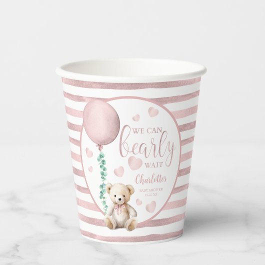 Pink Teddy Bear Baby Shooting Cups warten Pappbecher (Vorderseite)