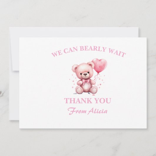 Pink Teddy Bear Baby Shower Dankeskarte (Vorderseite)