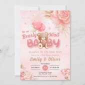 Pink Teddy Bear Baby Shower Einladung warten (Vorderseite)