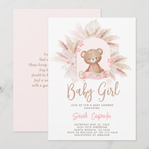 Pink Teddy Bear Baby Shower Girl Einladung