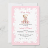 Pink Teddy Bear Baby Shower Girl Einladung (Vorderseite)