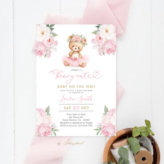 Pink Teddy Bear Baby Shower Girl Einladung
