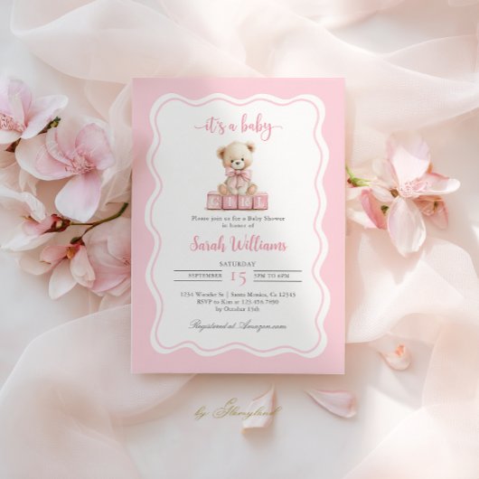 Pink Teddy Bear Baby Shower Girl Einladung