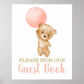 Pink Teddy Bear Baby Shower Girl Sign Guest Book Poster (Vorne)