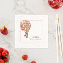 Pink Teddy Bear Baby Shower - Hot Air Balloon (C) Serviette