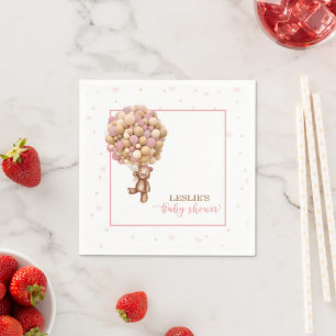 Pink Teddy Bear Baby Shower - Hot Air Balloon (C) Serviette