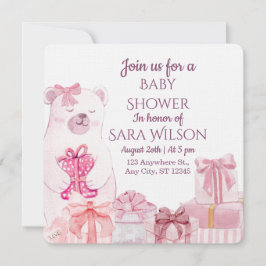 Pink Teddy Bear Baby Shower Invitation Einladung